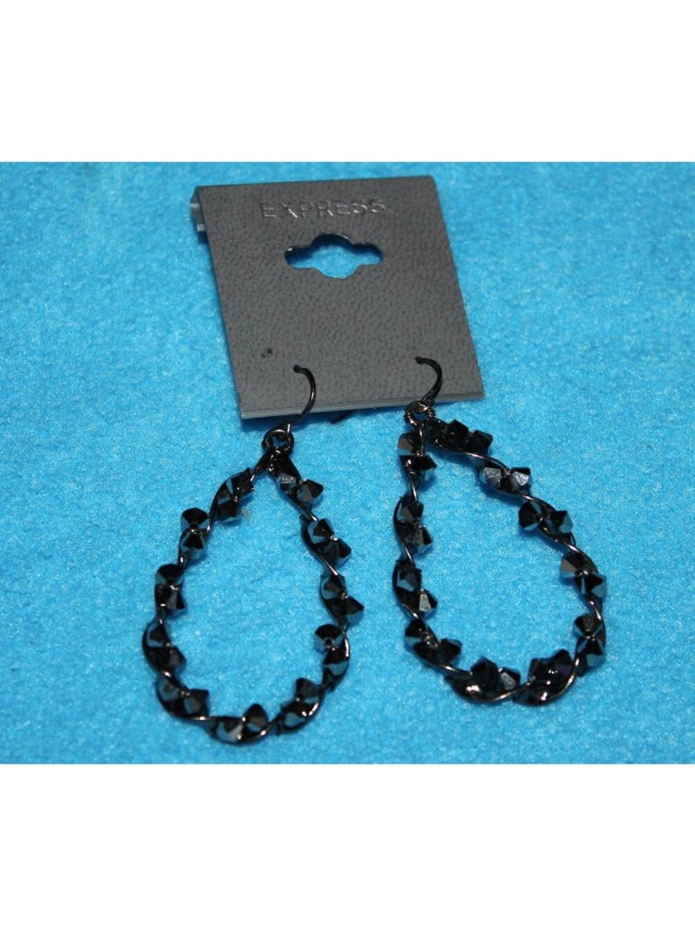 Express Black Hematite Crystal Embellished Teardrop Hoop Earrings Vintage Y2K De